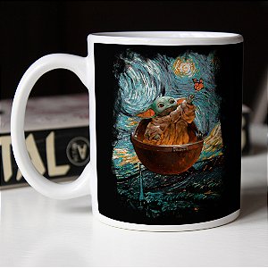 Caneca Aesthetic Baby Yoda Butterfly Star Wars Branca