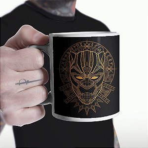 Caneca Black Panther Golden Pantera Negra Marvel Comics Branca