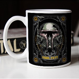 Caneca Boba Fett Skull Art Caveira Star Wars Branca