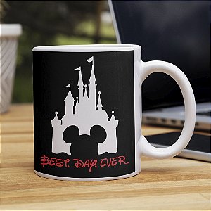Caneca Castle Mickey Mouse E Minnie Best Day Ever Castelo Disney Branca