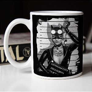 Caneca Catwoman Jail Gotham City Policia Mulher Gato DC Comics Branca
