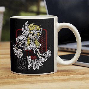 Caneca Os Cavaleiros do Zodíaco Hyoga de Cisne Zumbi Aquário Saint Seiya Branca