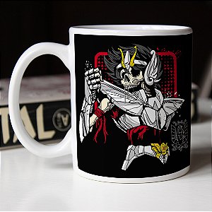 Caneca Os Cavaleiros do Zodíaco Seiya de Pégaso Zumbi Sagitário Saint Seiya Branca