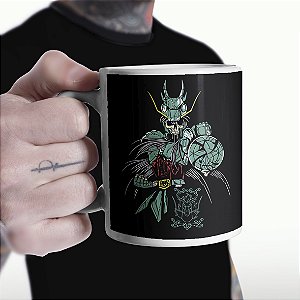 Caneca Os Cavaleiros do Zodíaco Shiryu de Dragão Zumbi Libra Saint Seiya Branca