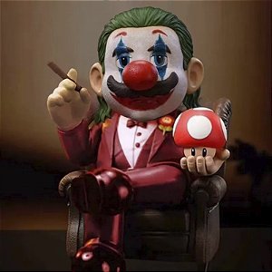 Estátua Colecionável Mario Joker Don Vito Corleone com Cogumelo Super Mario Bros Coringa O Poderoso Chefão 10 cm