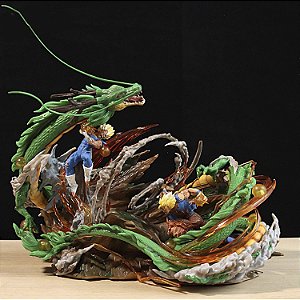 Estátua Colecionável Diorama Dragão Shenlong Goku VS. Vegeta Dragon Ball Z 35 cm