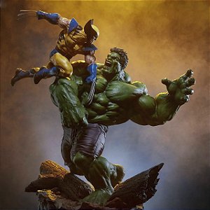 Estátua Diorama Colecionável Hulk Vs Wolverine Marvel Comics 30 cm
