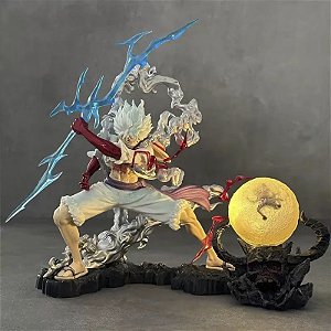 Estátua Colecionável Monkey D. Luffy Com Raio Gear Five 5 Five Deus Do Sol Nika One Piece com Led 28 cm