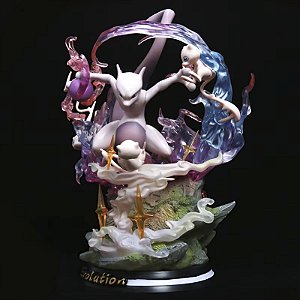 Estátua Colecionável Diorama Mew & Mewtwo Evolution com Led Pokémon Nintendo 26 cm
