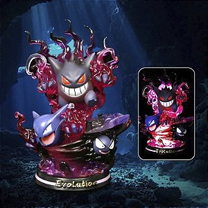 Estátua Colecionável Diorama Gengar Haunter e Gastly Evolution com Led Pokémon Nintendo 26 cm