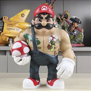 Estátua Boneco Colecionável De Vinil Mario Bombado Tatuado Cogumelo Super Mario Bros Nintendo 30 cm