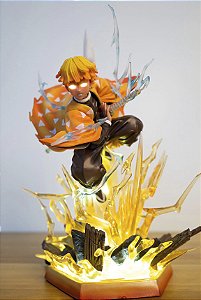 Estátua Colecionável 2 Cabeças Zenitsu Agatsuma Caçador de Demônios Demon Slayer Kimetsu no Yaiba com Led 30 cm