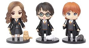 Pack 3 Mini Estátuas Hermione Granger, Ron Weasley e Harry Potter Hogwarts 10 cm
