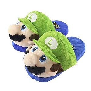 Pantufa Chinelo de Pelúcia 3D Luigi Super Mario Bros Nintendo Tamanho Único 28 cm