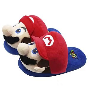 Pantufa Chinelo de Pelúcia 3D Mario Super Mario Bros Nintendo Tamanho Único 28 cm