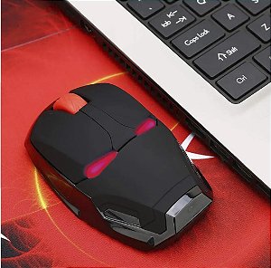 Mouse Sem Fio Wireless Gamer Homem De Ferro Iron Man Preto Mark 8 Marvel Comics
