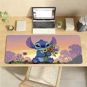 Mousepad Gamer Stitch com Flores Lilo e Stitch 90x40 cm