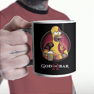 Caneca Cilíndrica God Of Bar Homer Beer Os Simpsons Kratos God Of War Branca