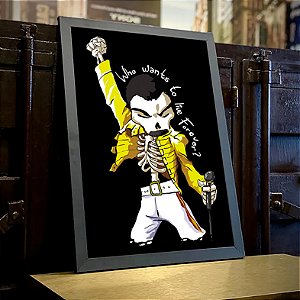 Quadro Freddie Mercury Quem Quer Viver Para Sempre Caveira Rock Skull Queen A3