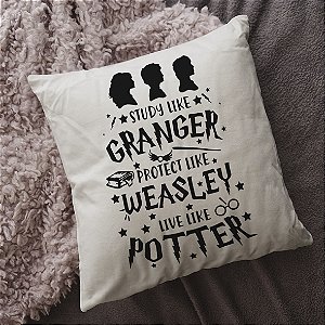 Almofada Study Like Granger Protect Like Weasley Live Like Potter Bruxo Harry Potter Hermione 45x45