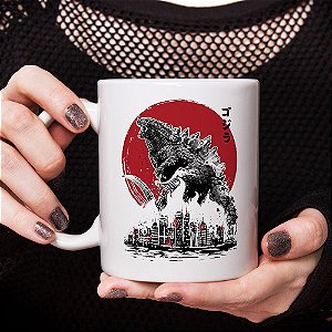 Caneca Cilíndrica Monster Attack Godzilla Kaiju Branca