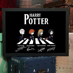 Quadro Harry Potter Assinaturas Tom Felton Rupert Grint Emma Watson Daniel Radcliffe Hogwarts Abbey Road Os Beatles A3
