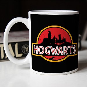 Caneca Cilíndrica Hogwarts Harry Potter Jurassic Park Branca