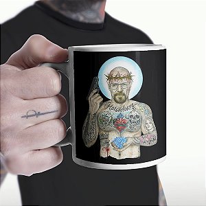 Caneca Cilíndrica Heisenberg Breaking Bad Sr Walter White Tattoo Cristal Cookin Branca