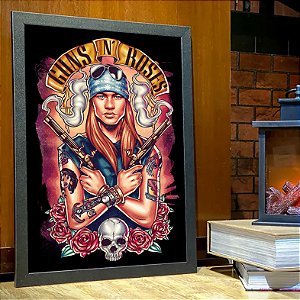 Quadro Hard Rock Legends Axl Rose Guns N' Roses Caveira Rosas Rock And Roll A3
