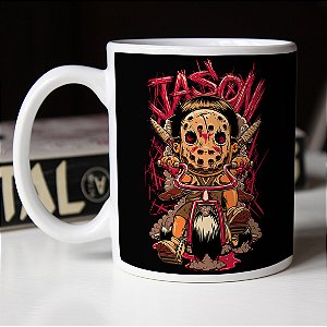 Caneca Cilíndrica Jason Voorhees Kid Horror Terror Sexta-Feira 13 Branca