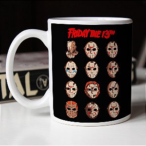 Caneca Cilíndrica Jason Voorhees Friday The 13th Sexta Feira 13 Terror Horror Serial Killer Máscaras Branca