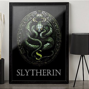 Quadro Brasão Casa Slytherin Sonserina Harry Potter Cobra Escola Hogwarts A3