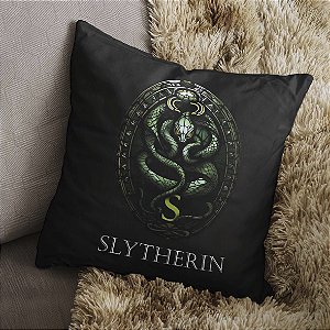 Almofada Brasão Casa Slytherin Sonserina Harry Potter Cobra Escola Hogwarts 45x45