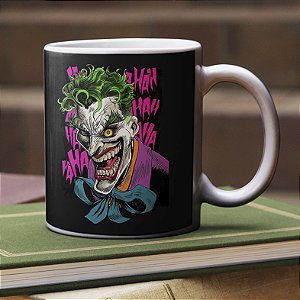 Caneca Cilíndrica Joker Coringa Palhaço DC Comics Ha Ha Ha Supervilão Gotham City Branca