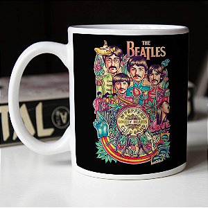 Caneca Cilíndrica Legends The Beatles Peppers Lonely Hearts Club Band Love Branca