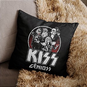 Almofada Kiss Gênioss Humor Ilustração Hard Rock Gênios 45x45
