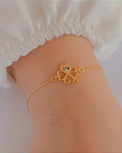 Pulseira Trevo com Cristais Coloridos no Dourado