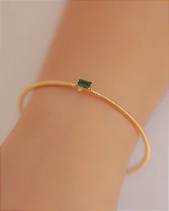 Pulseira Bracelete com Cristal Retangular Verde Esmeralda no Dourado