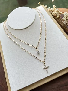 Conjunto Semijoia Zircônia Estrela Crucifixo Fecho Separado
