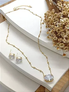 Conjunto Zircônia Cristal Oval