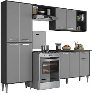 Cozinha Compacta com Armário e Balcão Xangai Multimóveis Vm2840 Preta/grafite