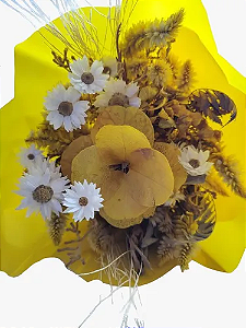 Buquê Misto De Flores Desidratadas Decoração Amarela