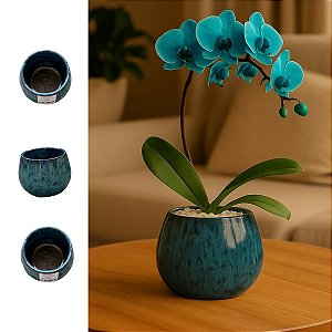 Vaso Cachepot Cerâmica Mini Bojudo Decoração Azul Fusion