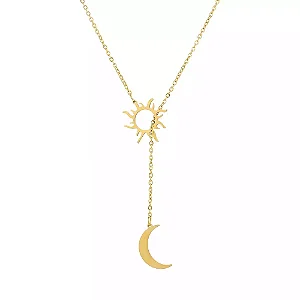 Colar Gravatinha Sol e Lua Banhado a Ouro 18k