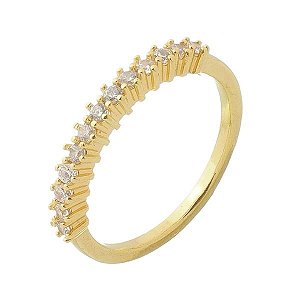 Anel Meia Aliança com Zircônias – Banhado a Ouro 18k