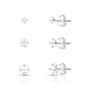 Trio Ponto de Luz Quadrado Cristal - Prata 925