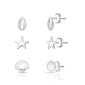Trio de Brinco Mar Liso - Prata 925