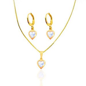 Conjunto Ponto de Luz Coração - Banhado a Ouro 18k
