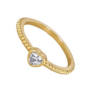 Anel Solitário de Coração - Banhado a Ouro 18K