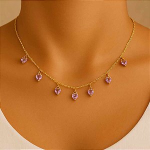 Gargantilha Coracões Lilás